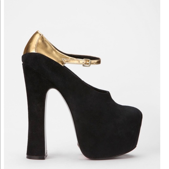 Black & Gold Mary Jane Platforms - Picture 2 of 6